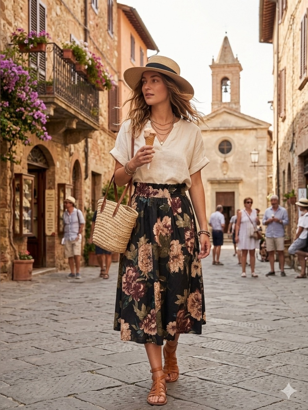 STRADIVARIUS Floral Print Black Midi Skirt size small